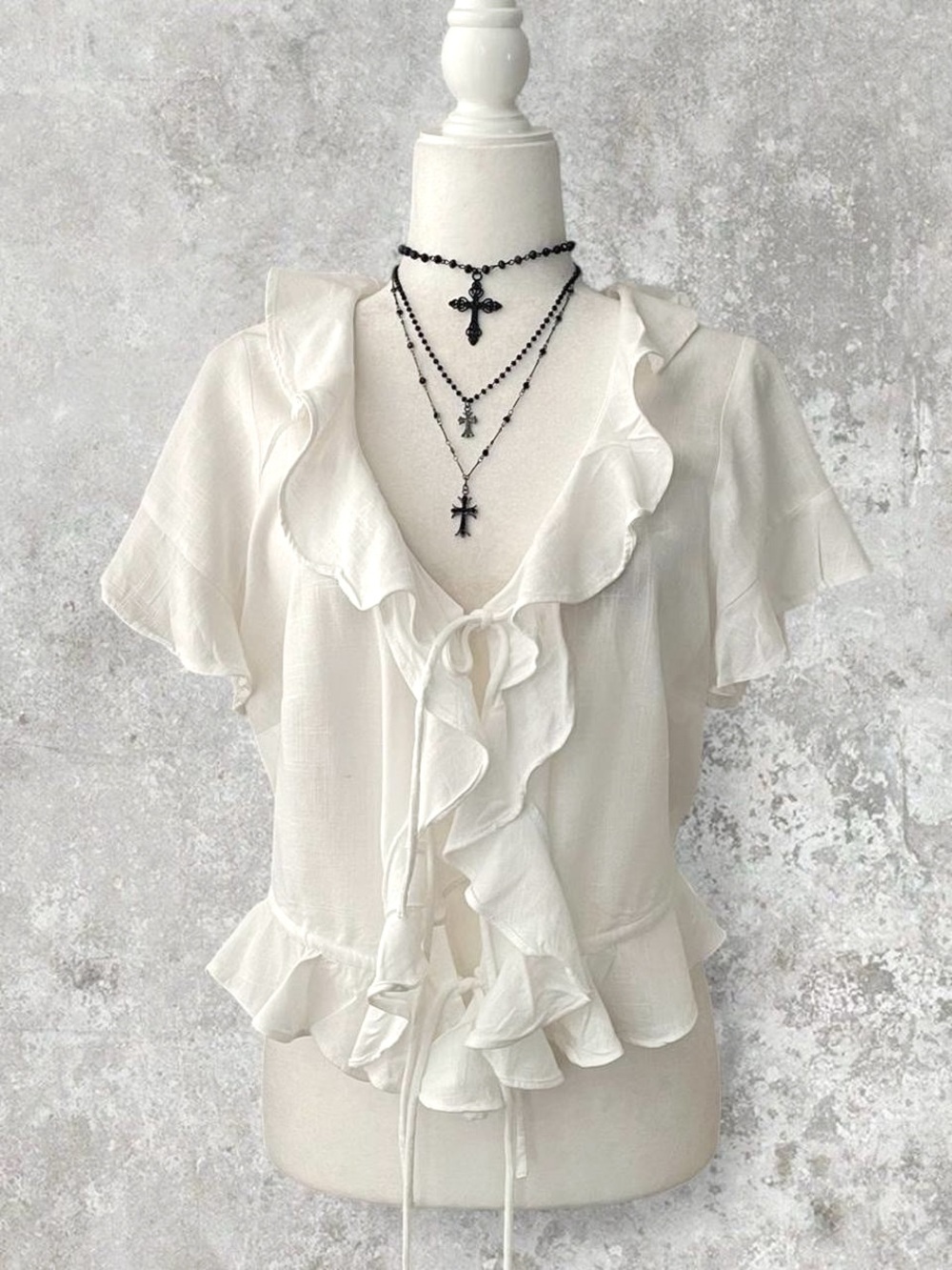Cream Ruffle Tie-Front Blouse Linen Blend Size XL Feminine Romantic H&M Top